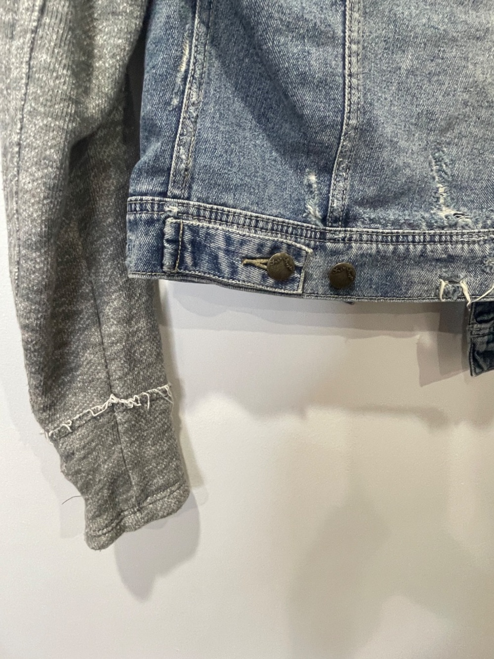 Free People Hooded Denim Knit Sleeve Jacket – Size XS - Picture 4 of 6